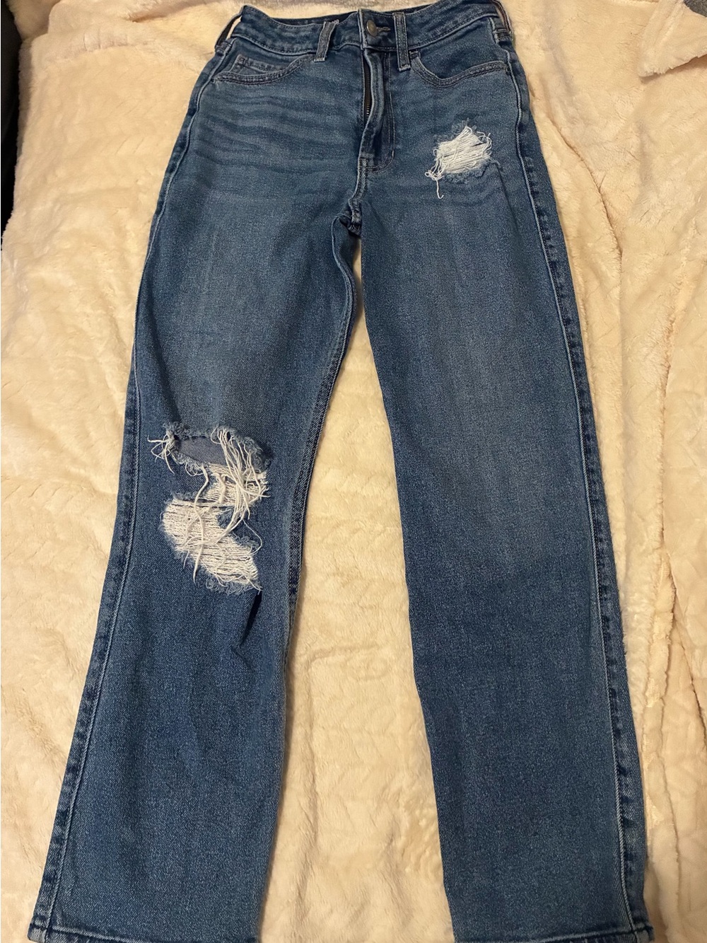 Hollister Distressed Straight-Leg Jeans in Dark Blue Wash